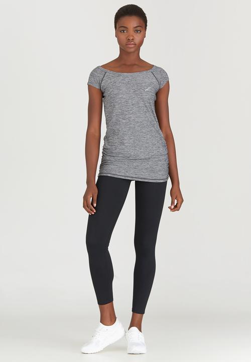Lithe - Sporty Longer Length Top with Side Gauging Grey Melange