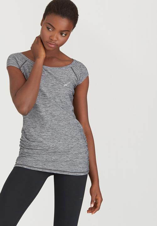 Lithe - Sporty Longer Length Top with Side Gauging Grey Melange