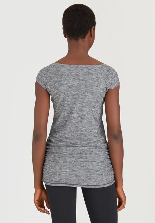 Lithe - Sporty Longer Length Top with Side Gauging Grey Melange