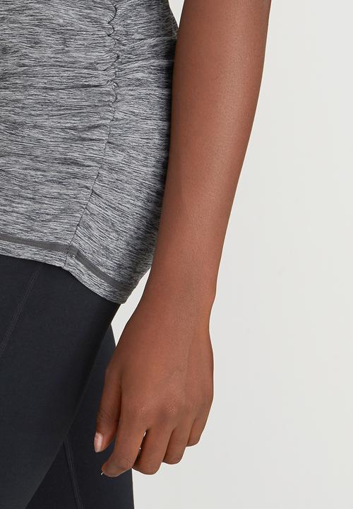 Lithe - Sporty Longer Length Top with Side Gauging Grey Melange