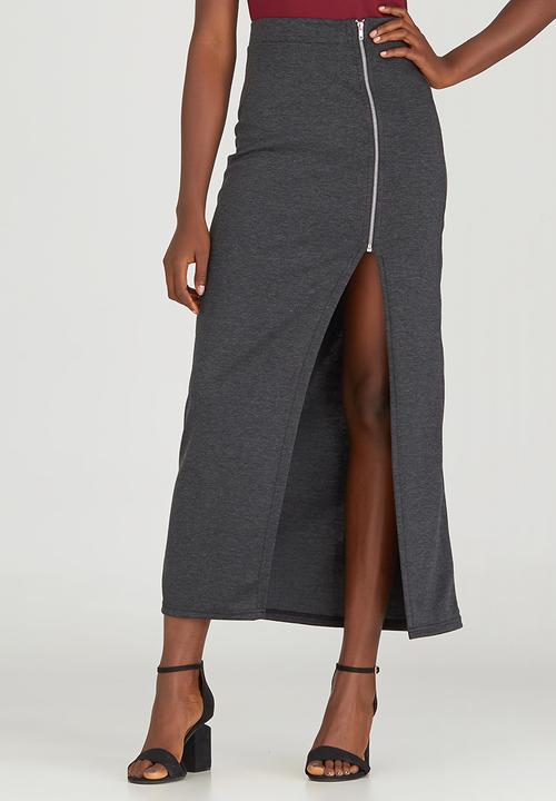 c(inch) - Zip Maxi Skirt Grey Melange