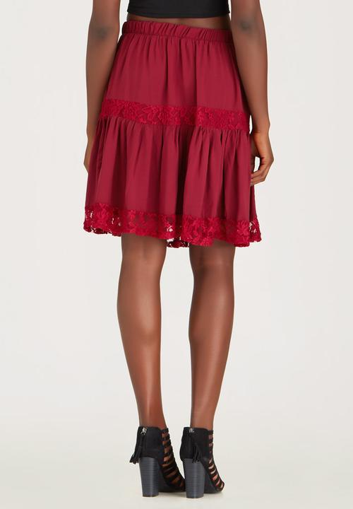 c(inch) - Lace Inset Midi Skirt Dark Red