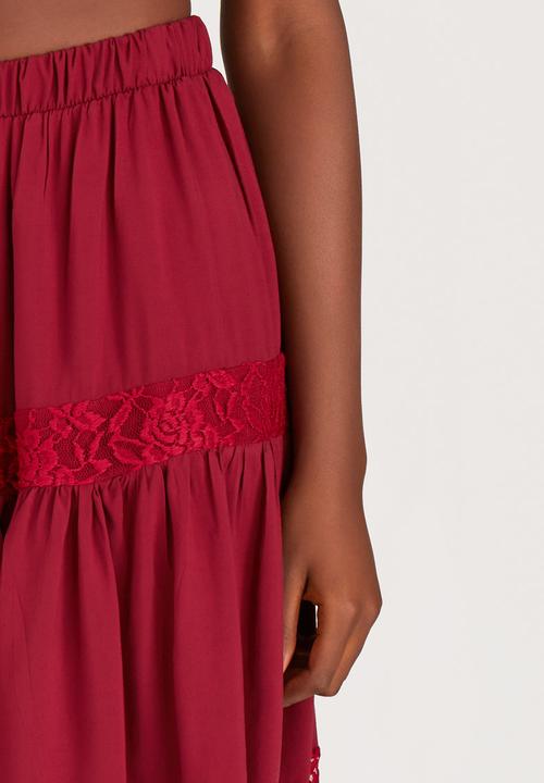 c(inch) - Lace Inset Midi Skirt Dark Red