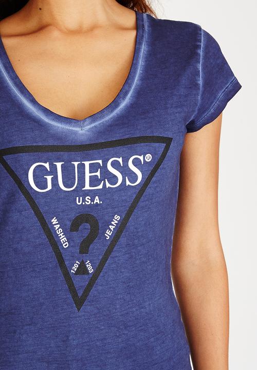 GUESS - Logo V-neck Tee Navy