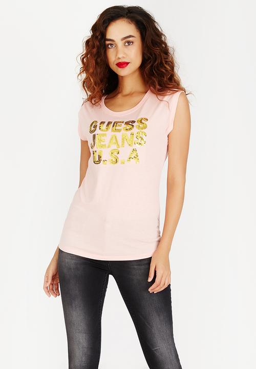 GUESS - Sequin Logo Tee Coral