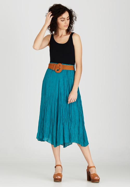 Revenge - Belted Crinkled Midi Skirt Mid Green