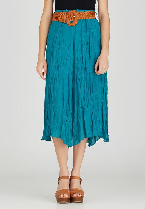 Revenge - Belted Crinkled Midi Skirt Mid Green