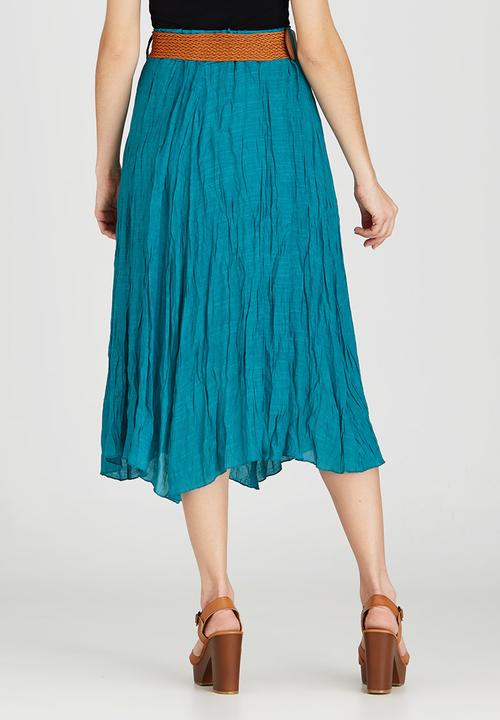 Revenge - Belted Crinkled Midi Skirt Mid Green