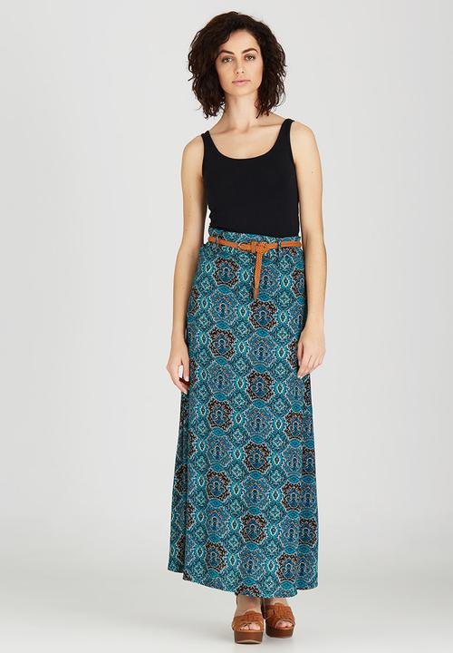 Revenge - All-over Print Maxi Skirt Turquoise
