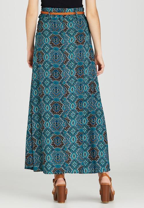 Revenge - All-over Print Maxi Skirt Turquoise