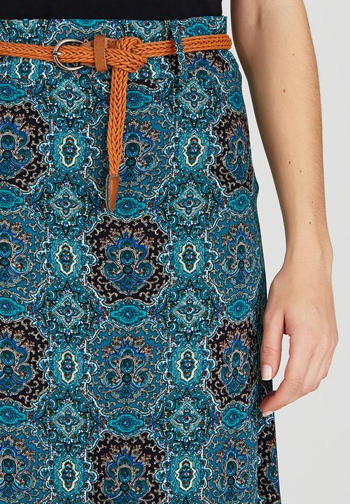 Revenge - All-over Print Maxi Skirt Turquoise