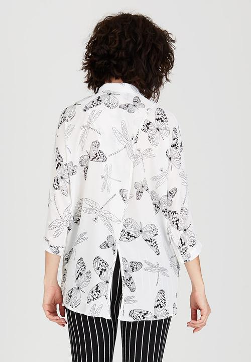 Revenge - Dragonfly & Butterfly Print Shirt White
