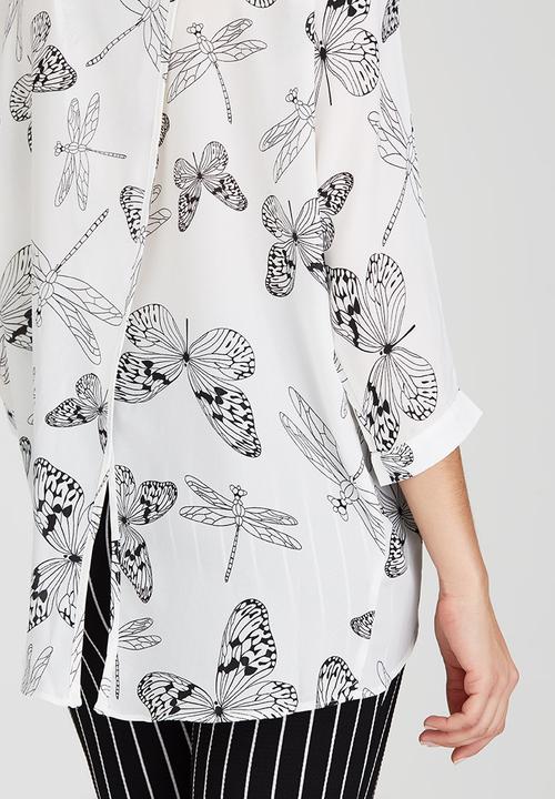 Revenge - Dragonfly & Butterfly Print Shirt White