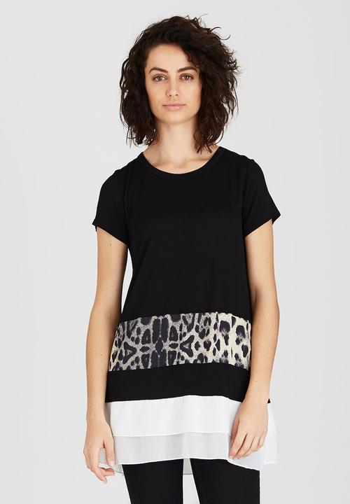 Revenge - Contrast Spliced Longer Length Tunic Top Black
