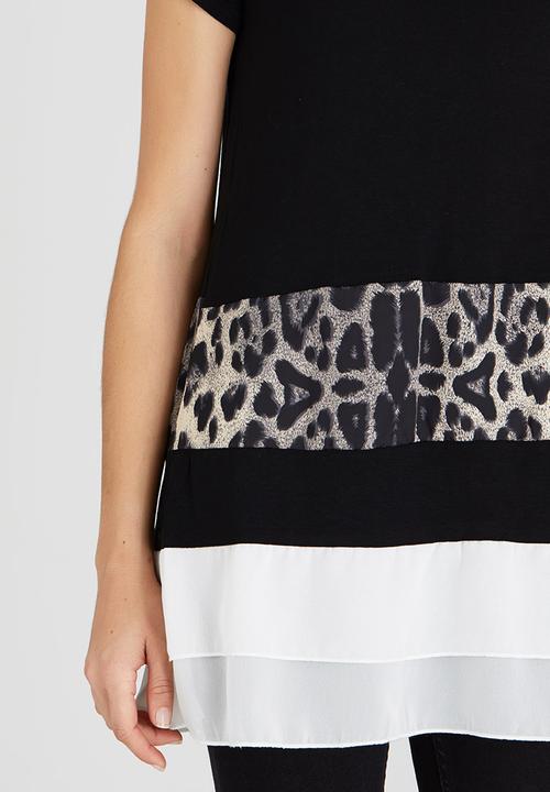 Revenge - Contrast Spliced Longer Length Tunic Top Black