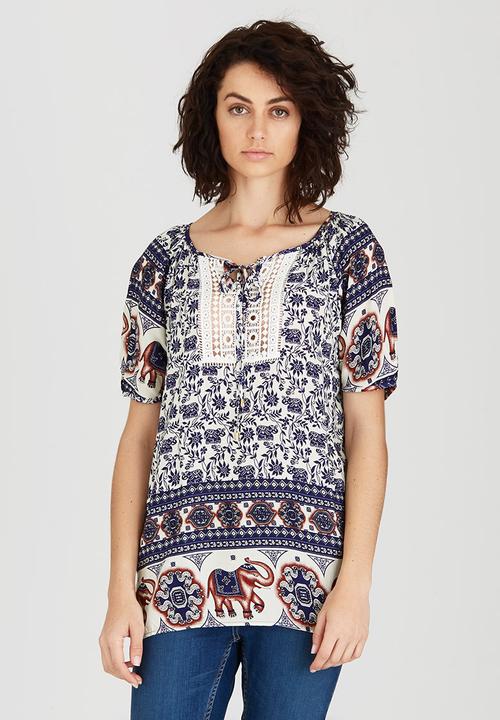 Revenge - Elephant Patterned Tunic Top Navy