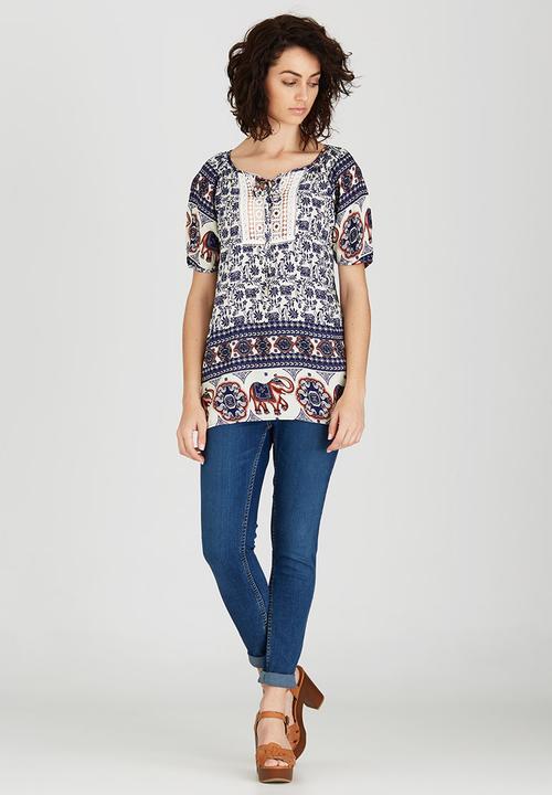 Revenge - Elephant Patterned Tunic Top Navy