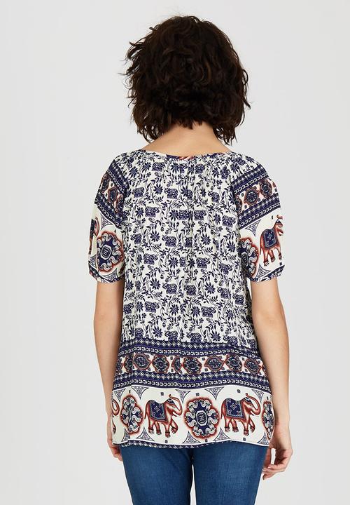 Revenge - Elephant Patterned Tunic Top Navy