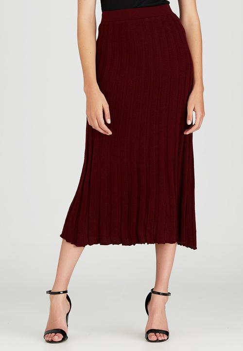 STYLE REPUBLIC - Midi Pleated Knitwear Skirt Dark Red