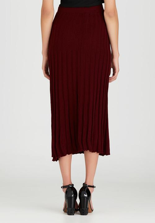 STYLE REPUBLIC - Midi Pleated Knitwear Skirt Dark Red
