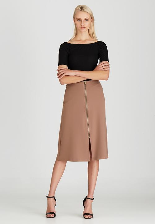 STYLE REPUBLIC - A-line Midi Skirt Dark Brown