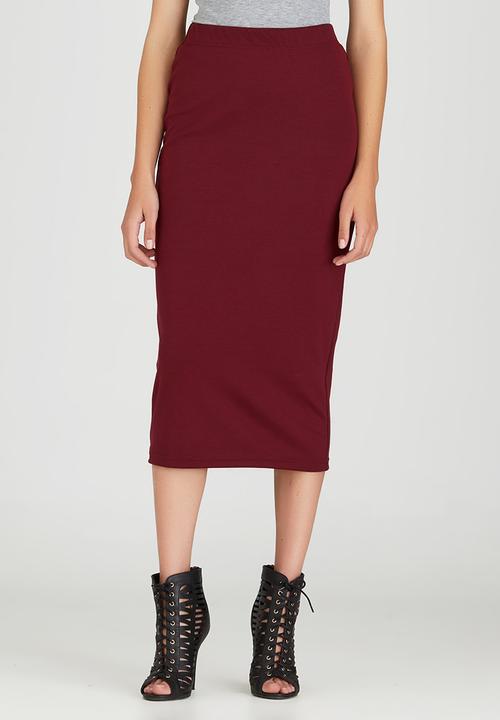 STYLE REPUBLIC - Bodycon Midi Skirt Dark Red