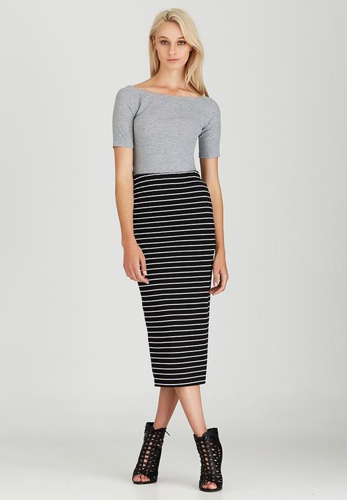 STYLE REPUBLIC - Bodycon Midi Skirt Black and White