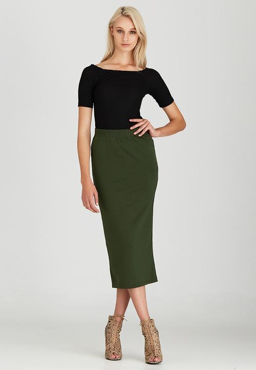STYLE REPUBLIC - Bodycon Midi Skirt Dark Green
