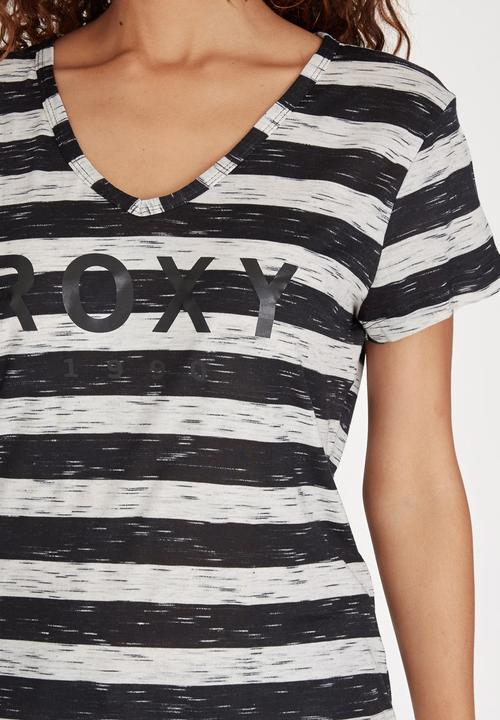 Roxy - Striped V-neck Tee Black and White