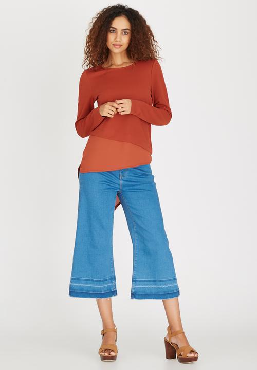 ONLY - Mimi Long Sleeve Asymetrical Top Orange