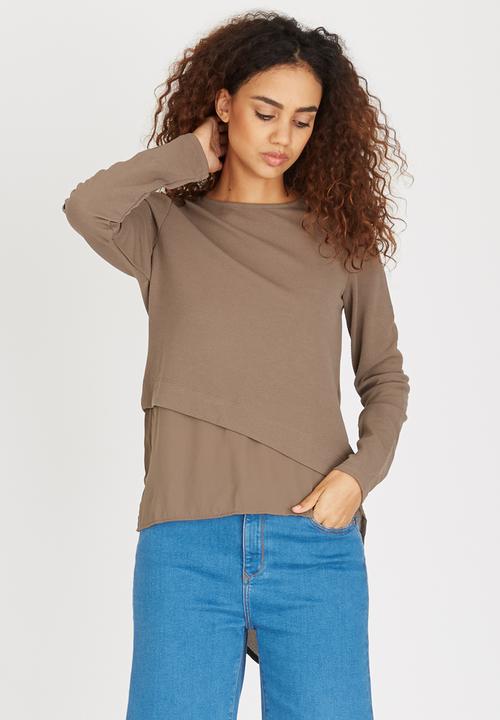 ONLY - Mimi Long Sleeve Asymetrical Top Mid Brown
