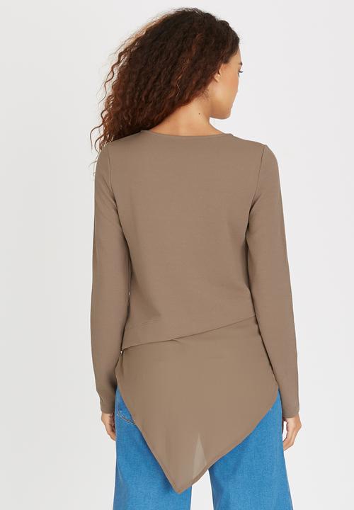 ONLY - Mimi Long Sleeve Asymetrical Top Mid Brown