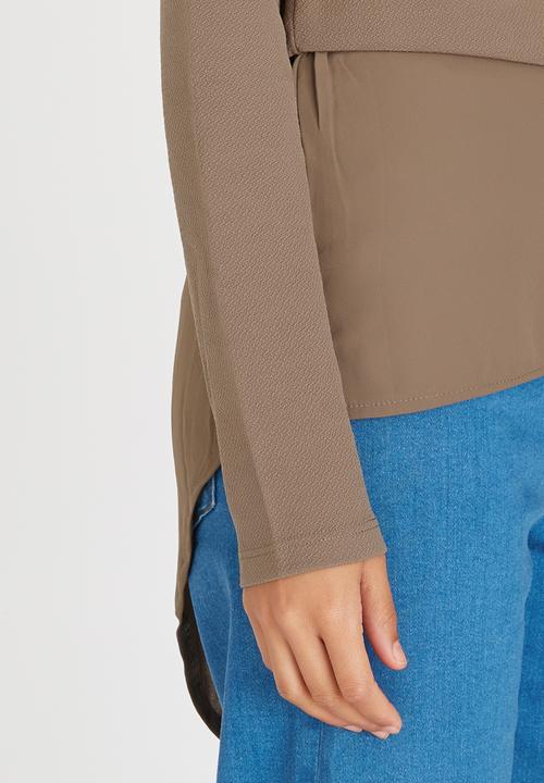 ONLY - Mimi Long Sleeve Asymetrical Top Mid Brown