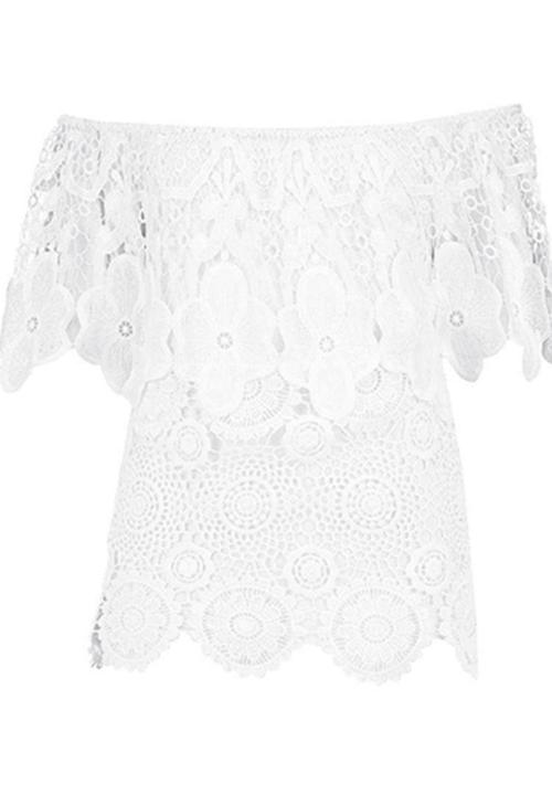 BoohooDNU - Off The Shoulder Crochet Floral Top Cream