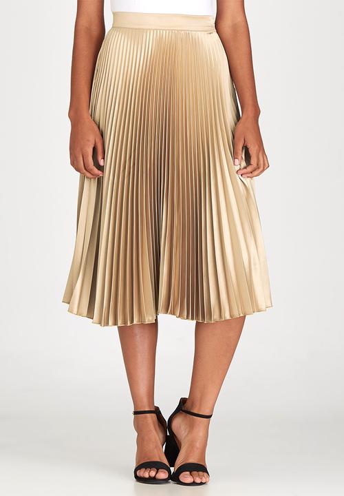 Pleated Midi Skirt Gold STYLE REPUBLIC