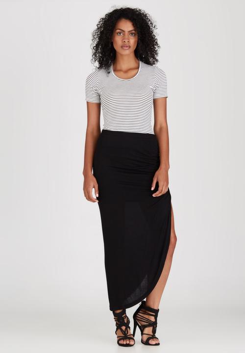 ONLY - New Ria Ruched Skirt with High Slit Black