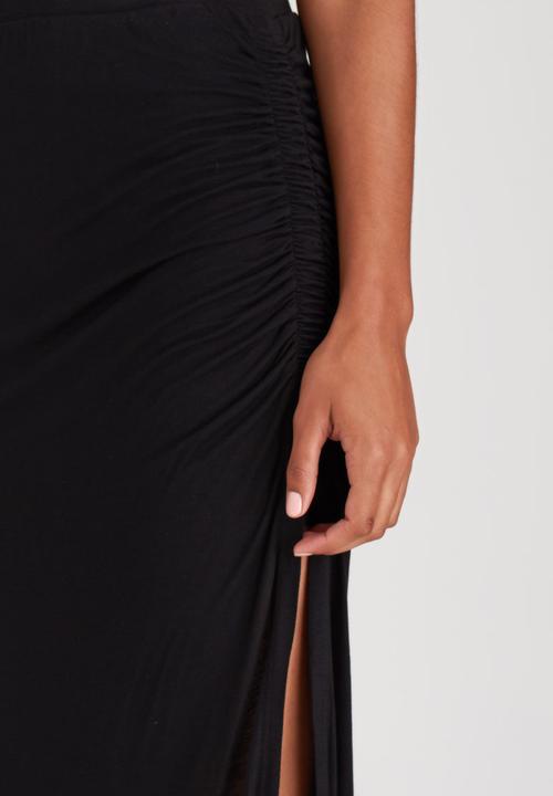 ONLY - New Ria Ruched Skirt with High Slit Black