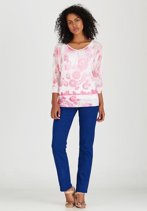 cath.nic - Printed Mesh Knit Top Mid Pink