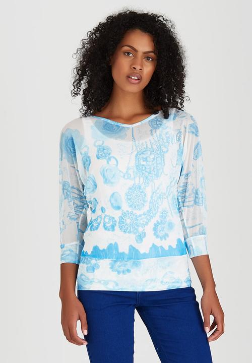 cath.nic - Printed Mesh Knit Top Turquoise