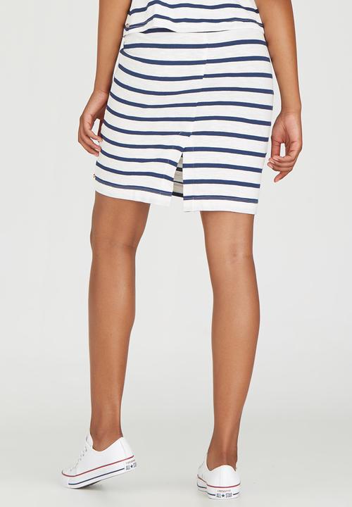 Jenja - Striped Slub Knit Skirt Blue and White