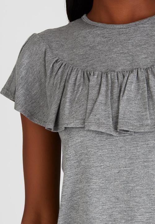 STYLE REPUBLIC - Frill Detail T-shirt Pale Grey