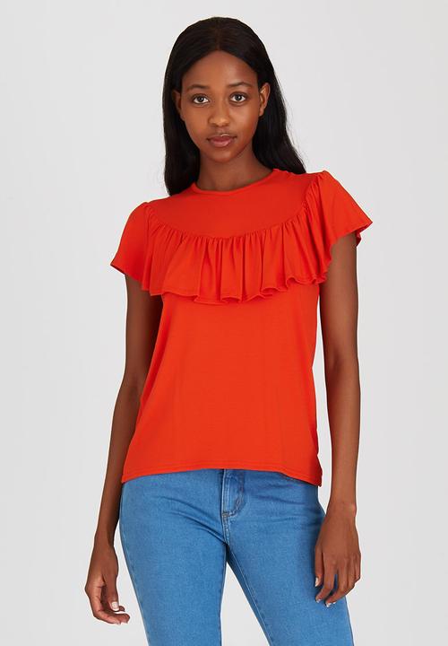 STYLE REPUBLIC - Frill Detail T-shirt Orange