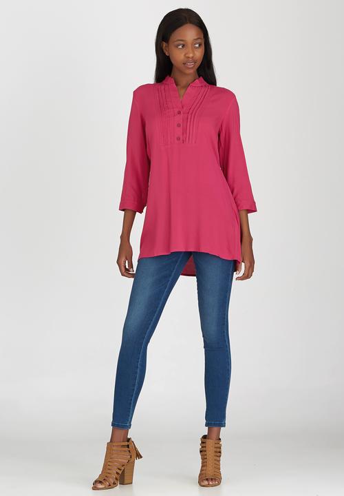 edit - Button Front Tunic Cerise Pink