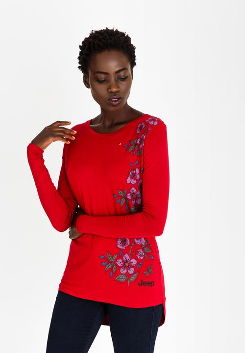 JEEP - Flower Detail Tee Red
