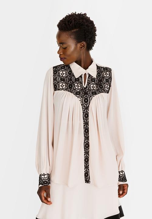 Sober - Egba Lace Contrast Blouse Off White