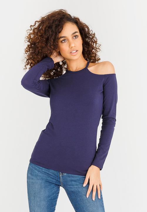 GUESS - Guess 3/4 Gibson Off Shoulder Top Dark Blue