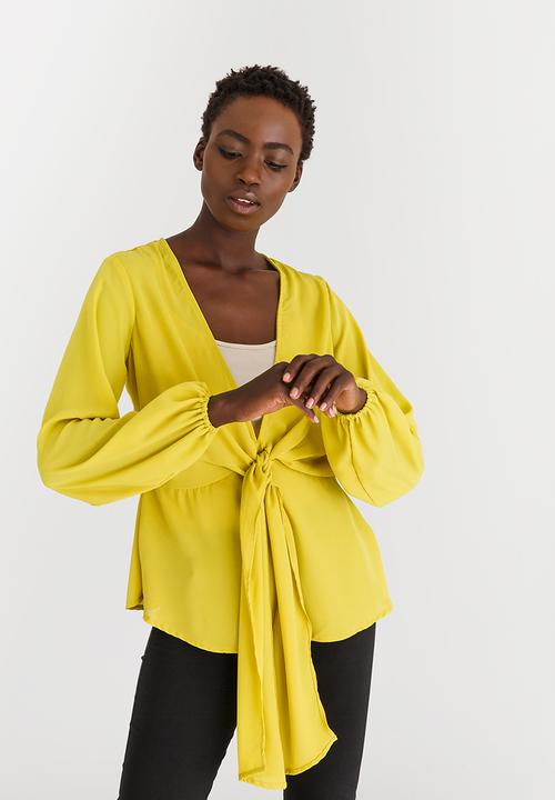edit - Peplum Tie Front Blouse with Inner Cami Yellow