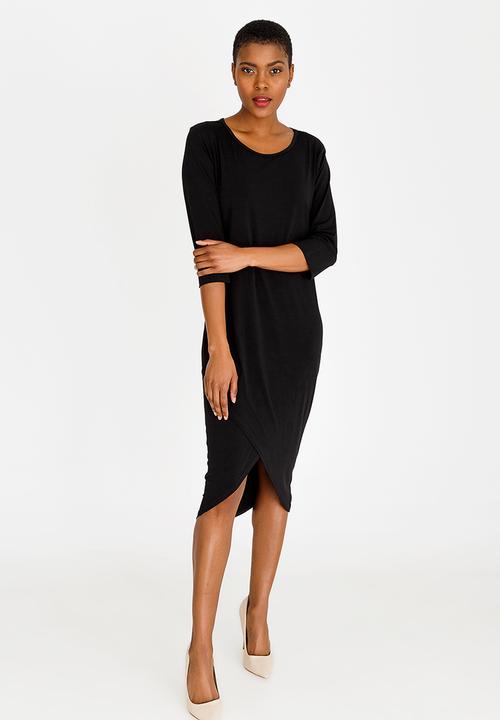 edit - Cross-over hem dress - black 
