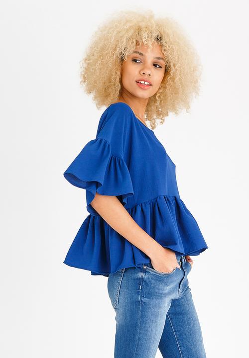c(inch) - Volume Peplum Blouse Dark Blue