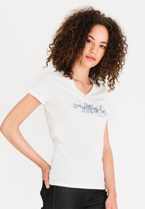 JEEP - Butterfly Printed V-neck Tee White